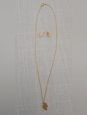 Gold Tone Minimalist Cactus Necklace and Earrings Set - Color Gold